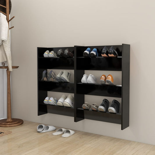 Wall Shoe Cabinets 2 Pcs 60X18X Engineered Wood Black