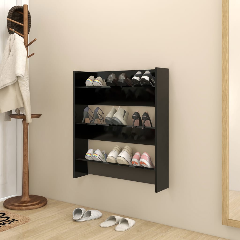 Wall Shoe Cabinets 2 Pcs 60X18X Engineered Wood Black
