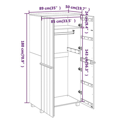 Wardrobe &quot;Hamar&quot; 89X50X180 Cm Solid Wood Pine