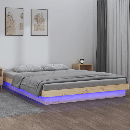 Led Bed Frame Without Mattress 183X203 Cm King Solid Wood