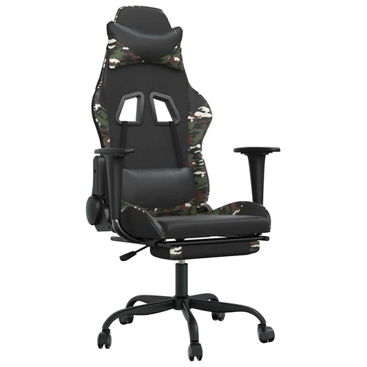 Massage Gaming Chair Black&Camouflage Faux Leather