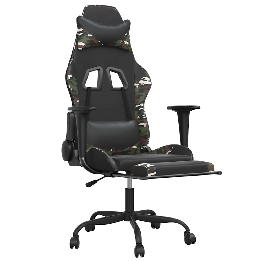 Massage Gaming Chair Black&Camouflage Faux Leather