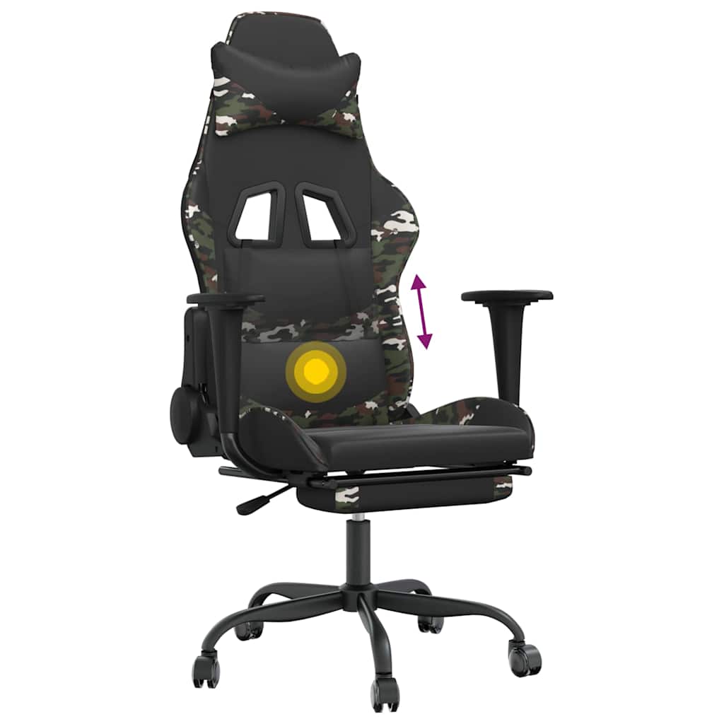 Massage Gaming Chair Black&Camouflage Faux Leather