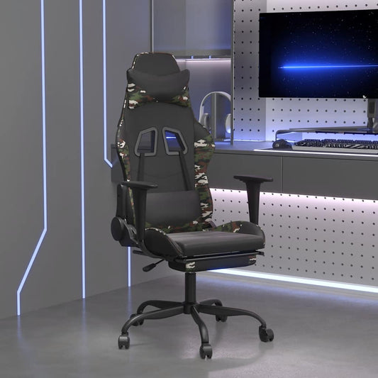 Massage Gaming Chair Black&Camouflage Faux Leather