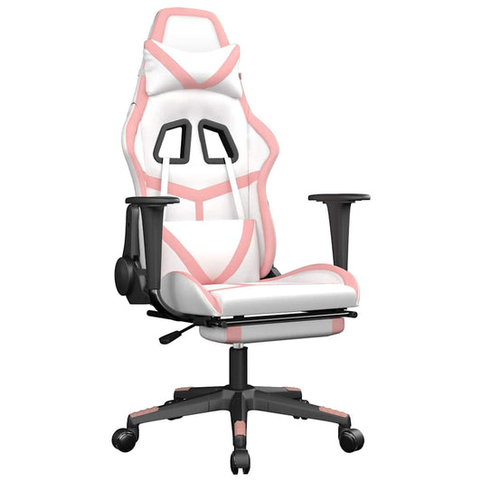 Massage Gaming Chair White&Pink Faux Leather