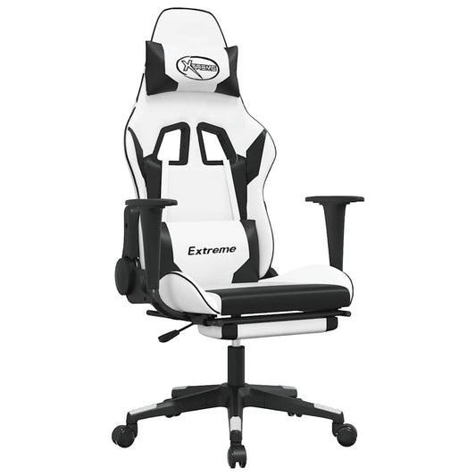 Massage Gaming Chair White&Black Faux Leather