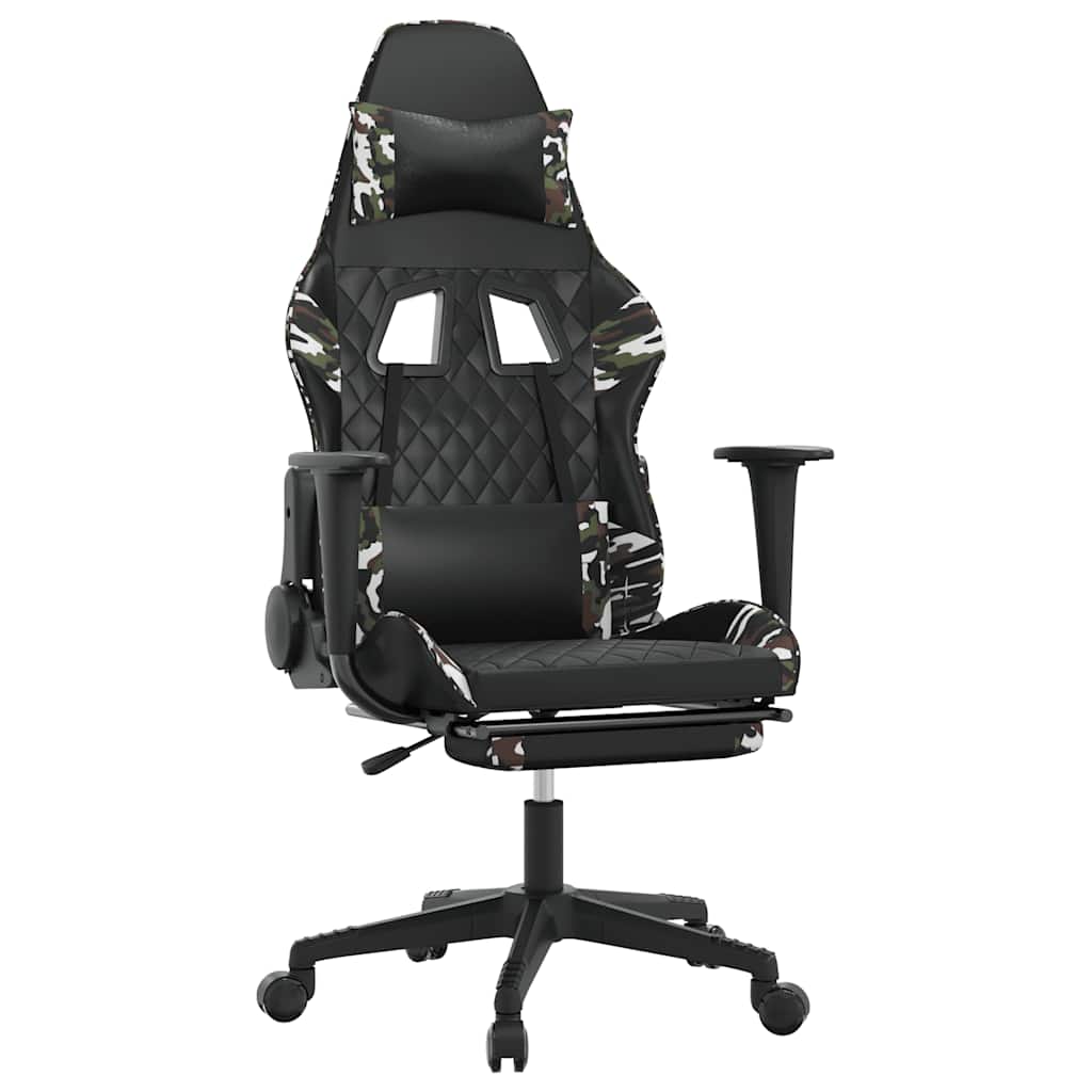 Massage Gaming Chair Black&Camouflage Faux Leather