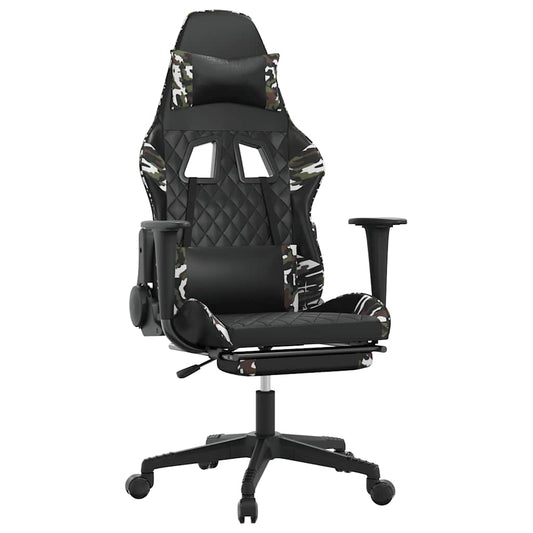 Massage Gaming Chair Black&Camouflage Faux Leather