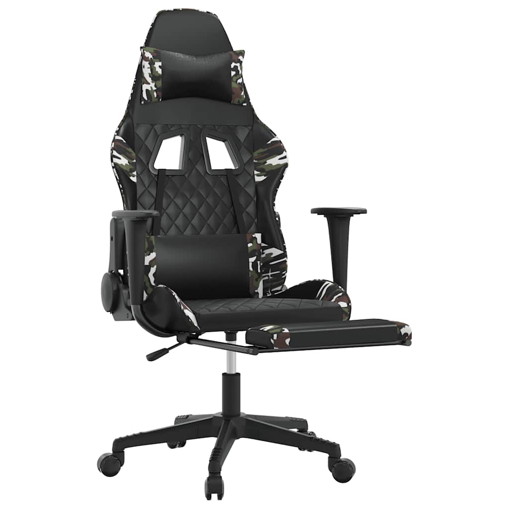 Massage Gaming Chair Black&Camouflage Faux Leather