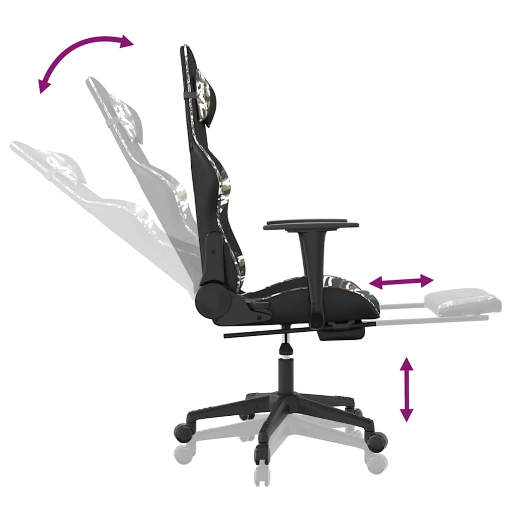 Massage Gaming Chair Black&Camouflage Faux Leather