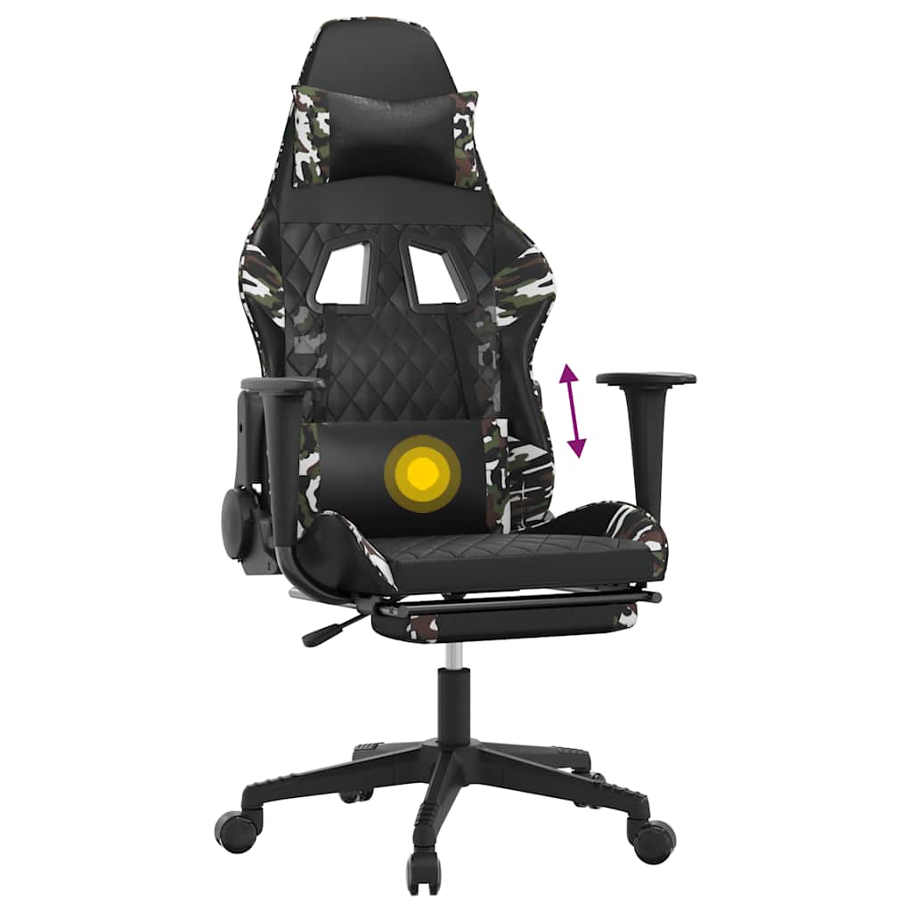 Massage Gaming Chair Black&Camouflage Faux Leather
