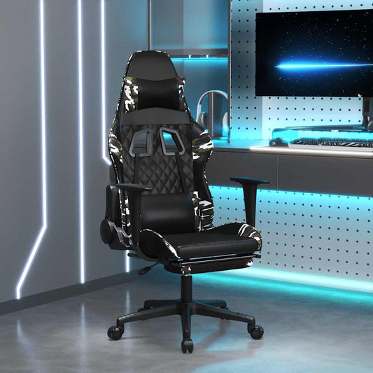 Massage Gaming Chair Black&Camouflage Faux Leather