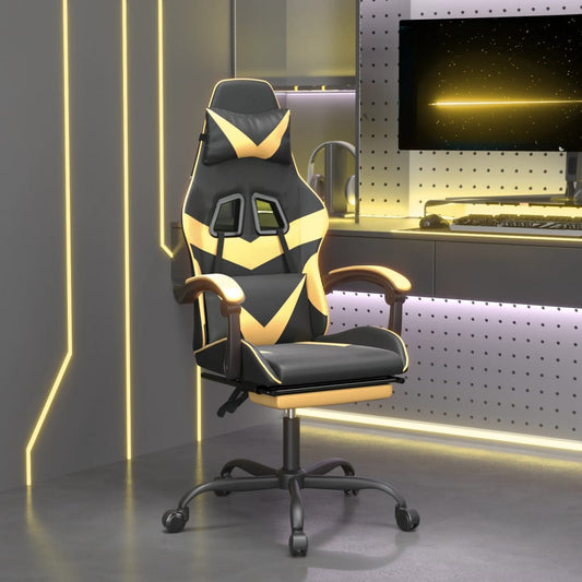 Swivel Gaming Chair Black&Gold Faux Leather