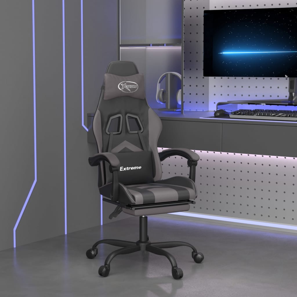 Swivel Gaming Chair Black&Grey Faux Leather