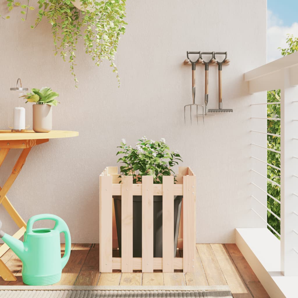 Garden Raised Bed With Fence Design White Solid Wood Pine