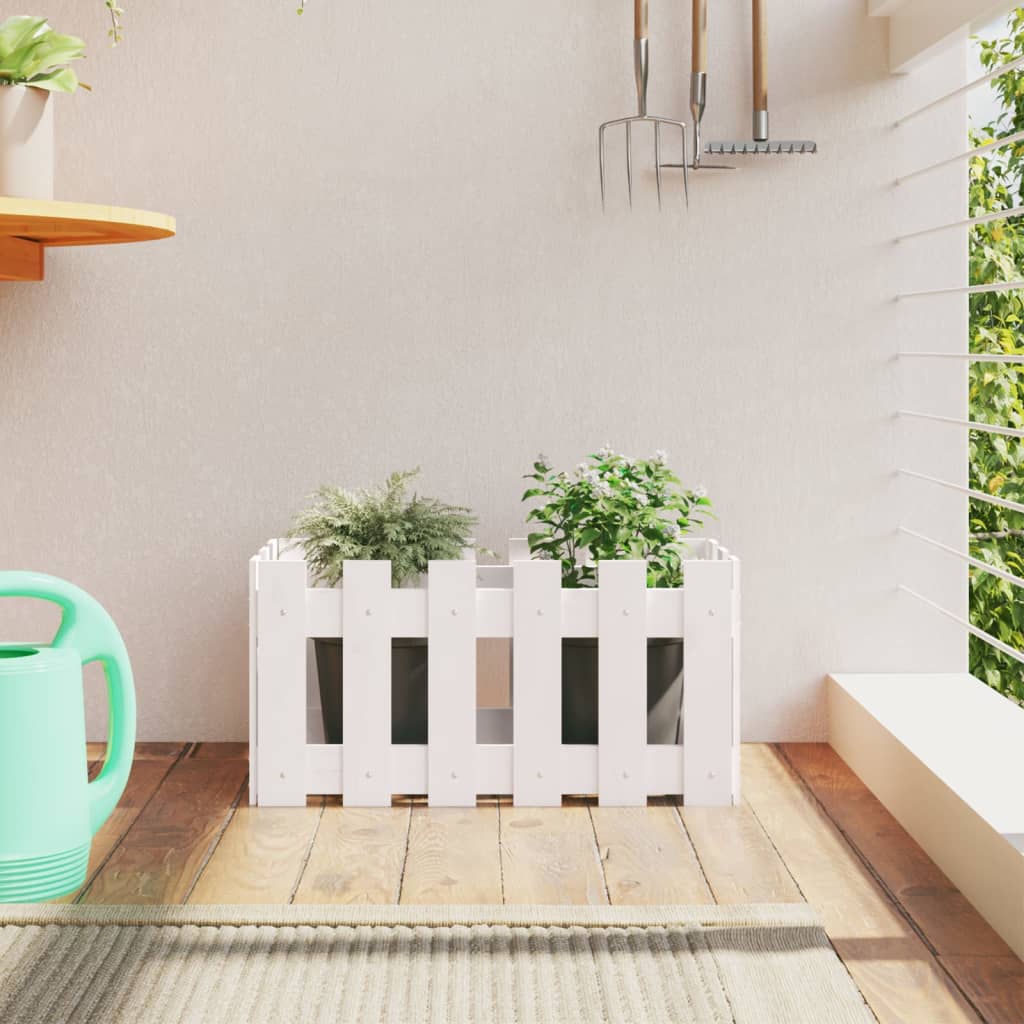 Garden Raised Bed With Fence Design White Solid Wood Pine