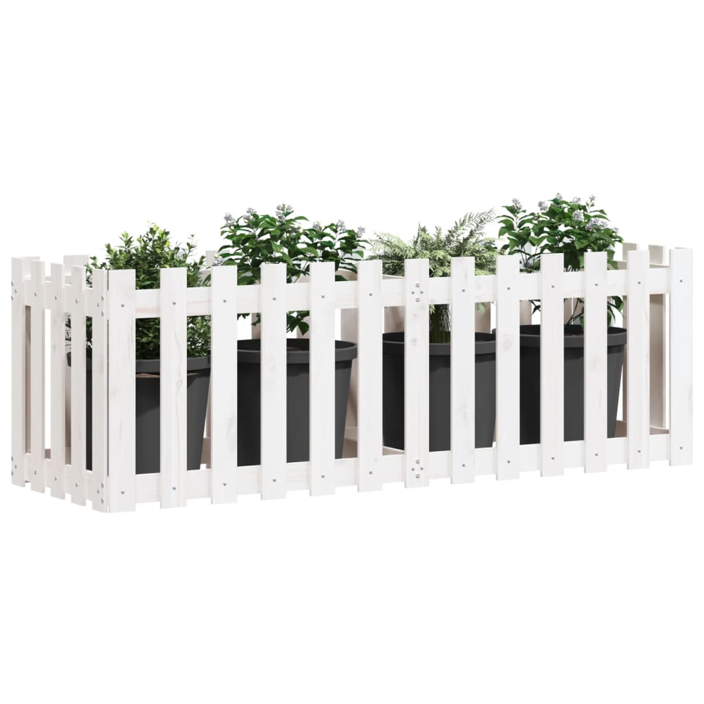 Garden Raised Bed With Fence Design White Solid Wood Pine