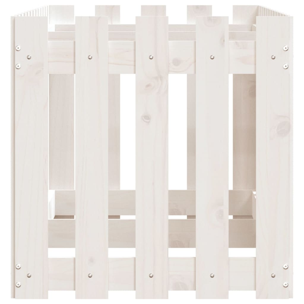 Garden Raised Bed With Fence Design White Solid Wood Pine