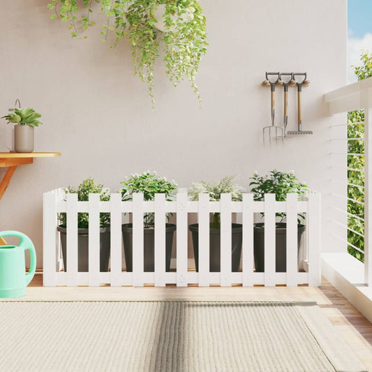 Garden Raised Bed With Fence Design White Solid Wood Pine