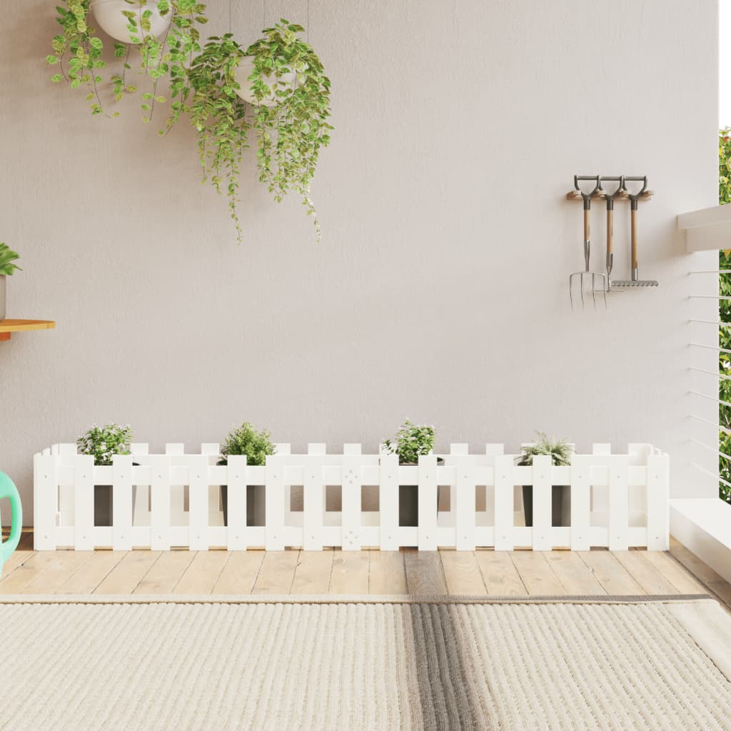 Garden Raised Bed With Fence Design White Solid Wood Pine