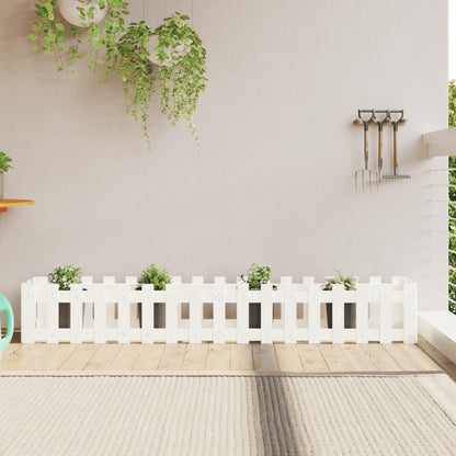 Garden Raised Bed With Fence Design White Solid Wood Pine