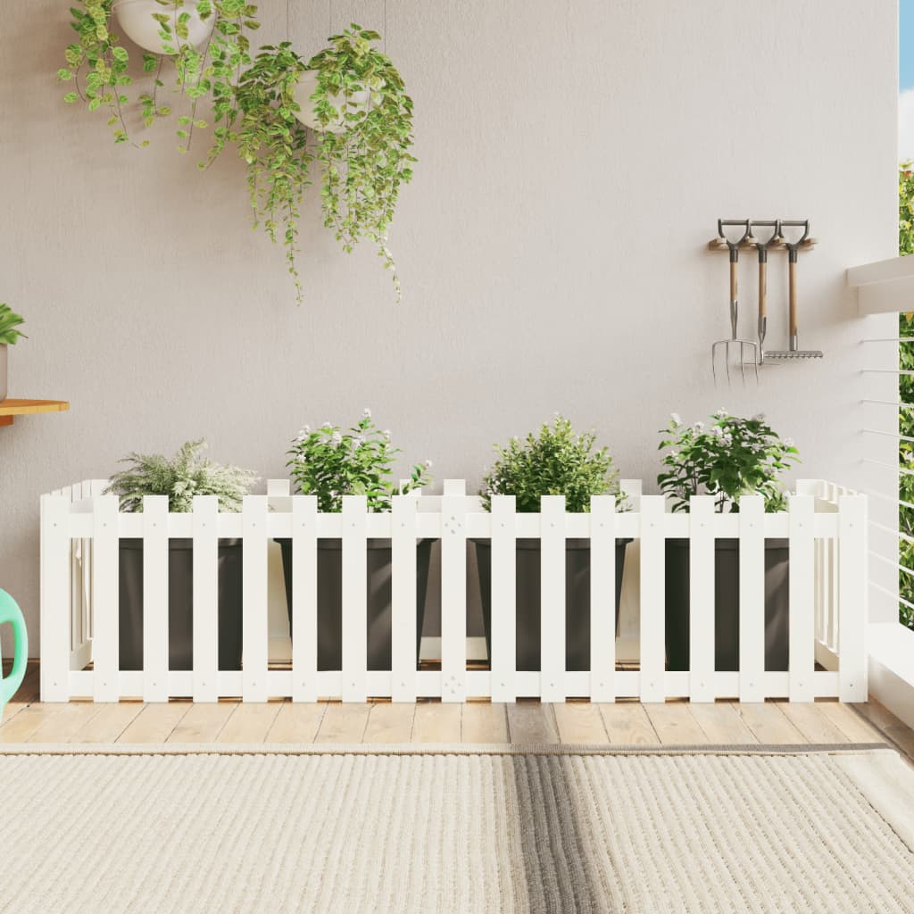 Garden Raised Bed With Fence Design White Solid Wood Pine