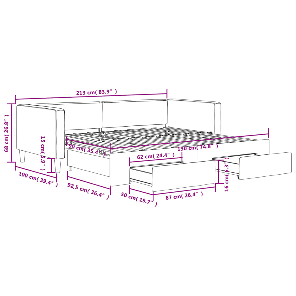 Daybed With Trundle&Drawers Without Mattress