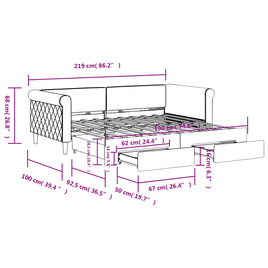 Daybed With Trundle&Drawers Without Mattress