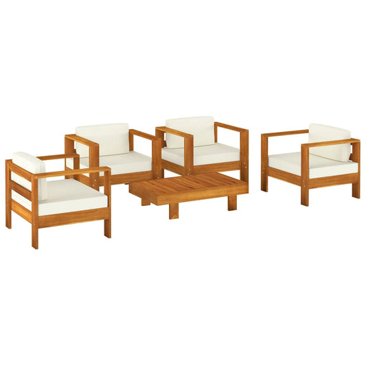 5 Piece Garden Lounge Set With Cushions Solid Wood
