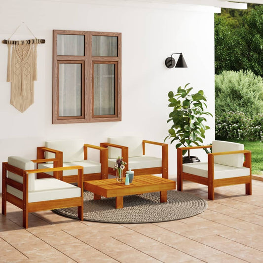 5 Piece Garden Lounge Set With Cushions Solid Wood