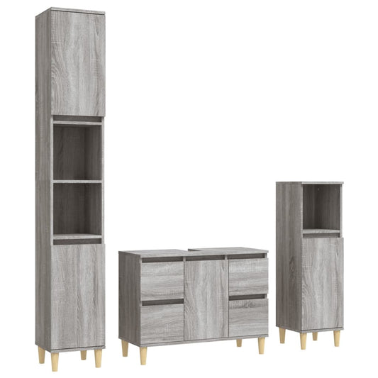 3 Piece Bathroom Furniture Set Engineered Wood