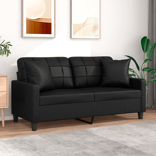 2-Seater Sofa With Throw Pillows Faux Leather