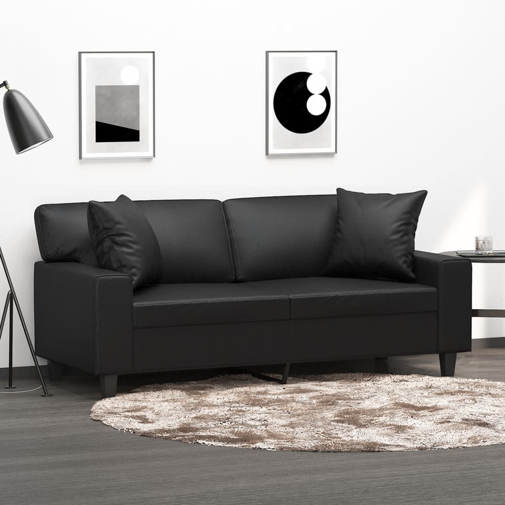 2-Seater Sofa With Throw Pillows Faux Leather