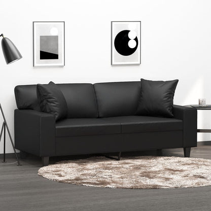 2-Seater Sofa With Throw Pillows Faux Leather