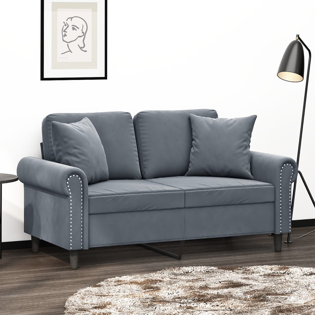 2-Seater Sofa With Throw Pillows Velvet