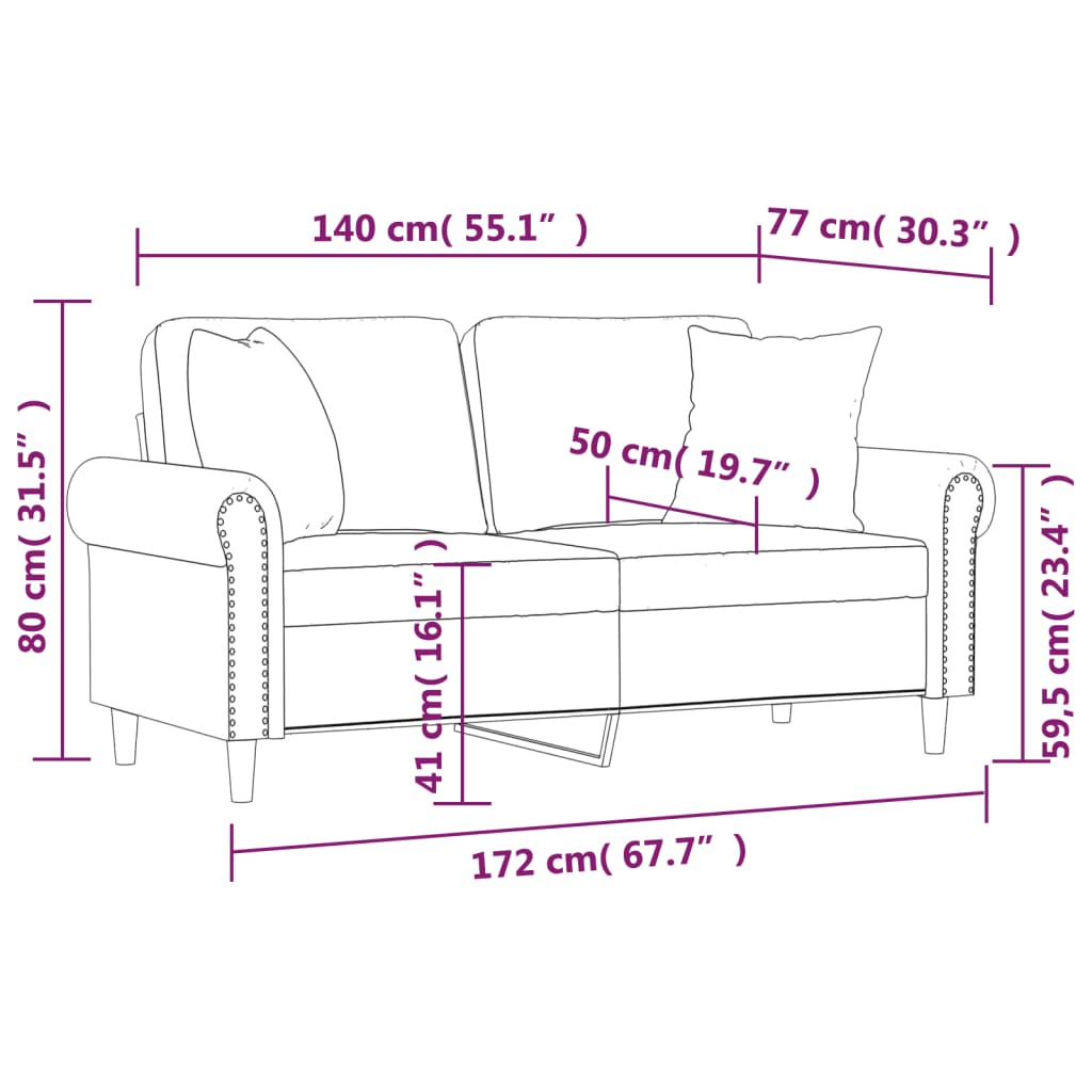 2-Seater Sofa With Throw Pillows Velvet