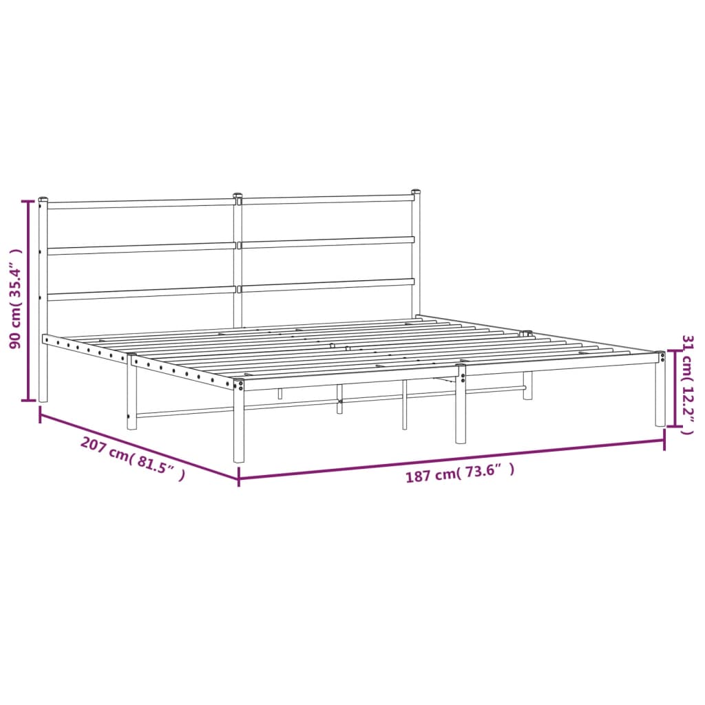 Metal Bed Frame Without Mattress 183X203 Cm King