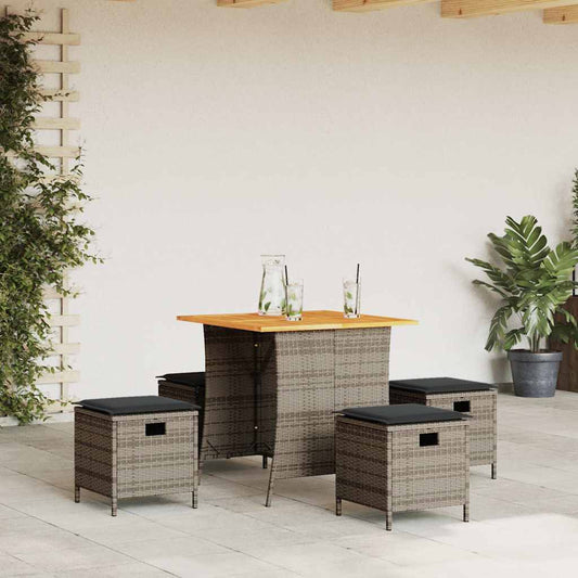 5 Piece Garden Dining Set With Cushions Poly Rattan