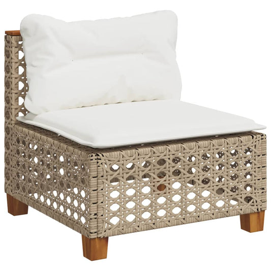 Garden Sofa Armless With Cushions Beige Poly Rattan