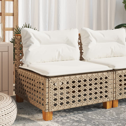 Garden Sofa Armless With Cushions Beige Poly Rattan