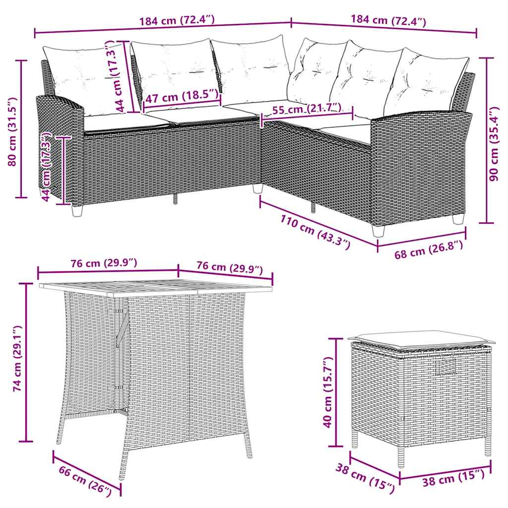 6 Piece Garden Sofa Set With Cushions L-Shaped Poly Rattan