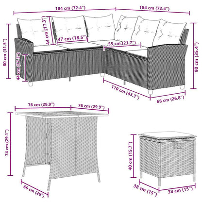 6 Piece Garden Sofa Set With Cushions L-Shaped Poly Rattan