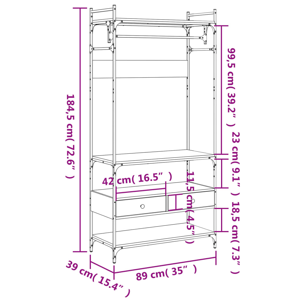 Wardrobe With Drawers 89X39X184.5 Cm Engineered Wood