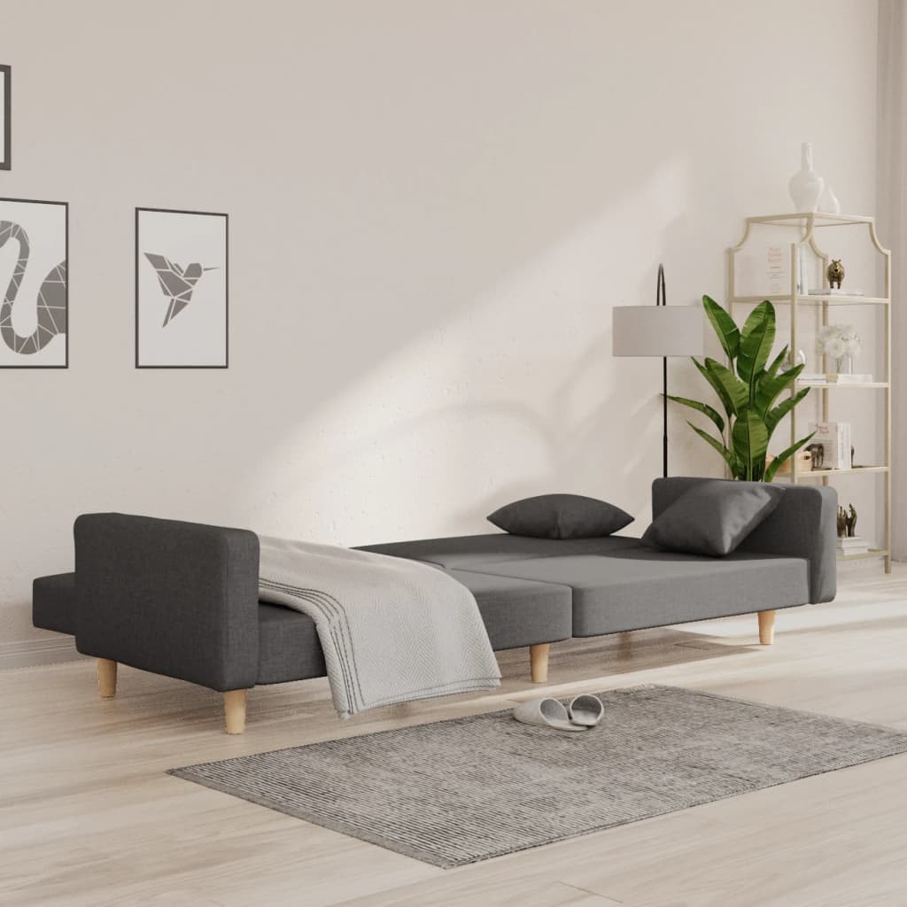 2-Seater Sofa Bed With Two Pillows Fabric