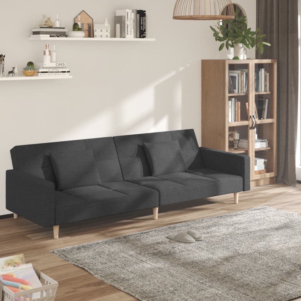 2-Seater Sofa Bed With Two Pillows Fabric