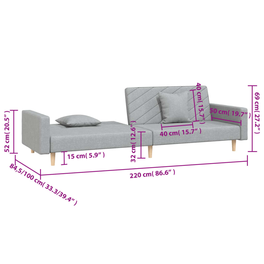 2-Seater Sofa Bed With Two Pillows Fabric