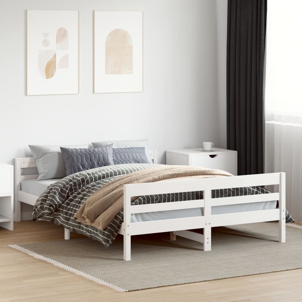 Bed Frame Without Mattress 137X187 Cm Double Solid Wood Pine
