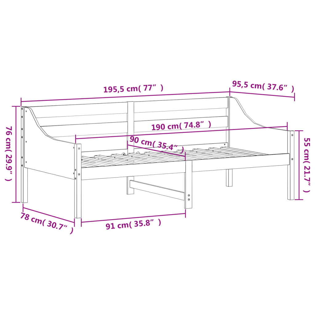 Day Bed Without Mattress Solid Wood Pine