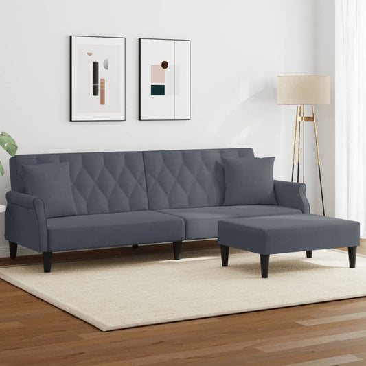 2-Seater Sofa Bed With Pillows And Footstool Velvet