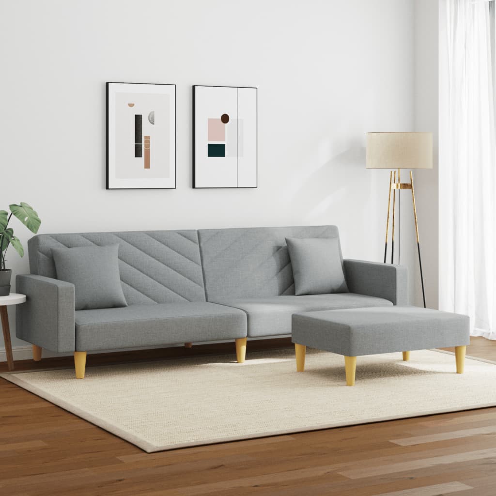 2-Seater Sofa Bed With Pillows And Footstool Fabric